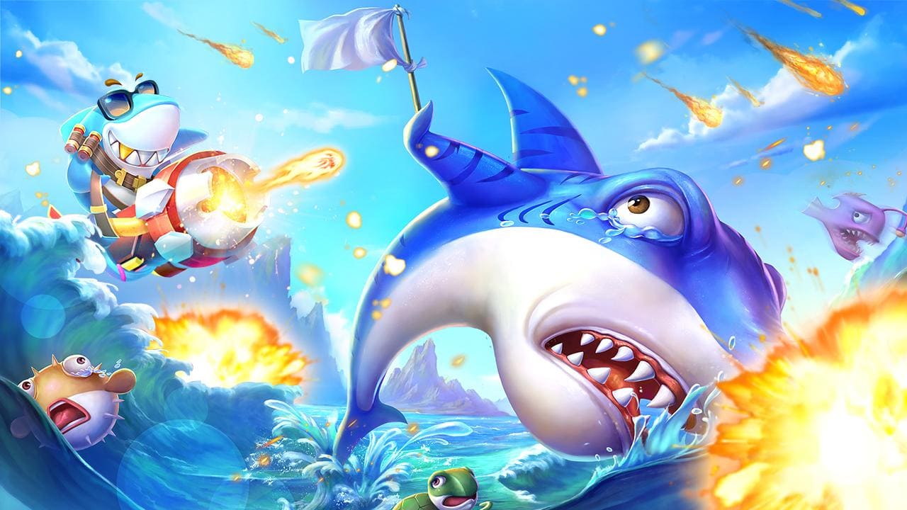 KM22 fishing arcade game with colorful fish and ₱ rewards